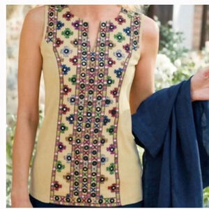 Soft Surroundings Sunila Embroidered Ribbed Top Size Small